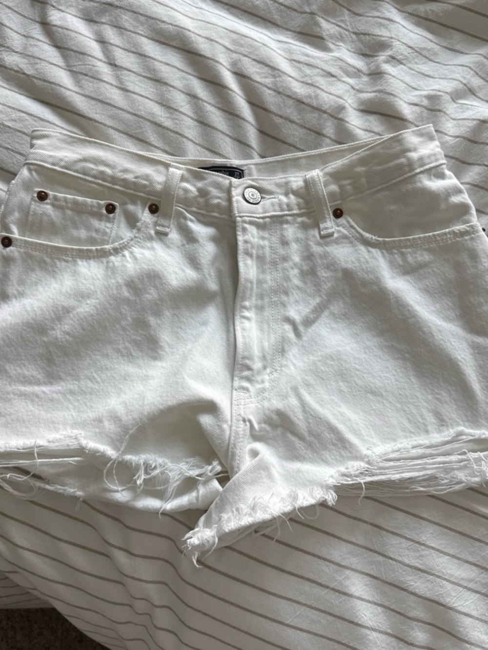 Abercrombie & Fitch White Distressed Denim Shorts